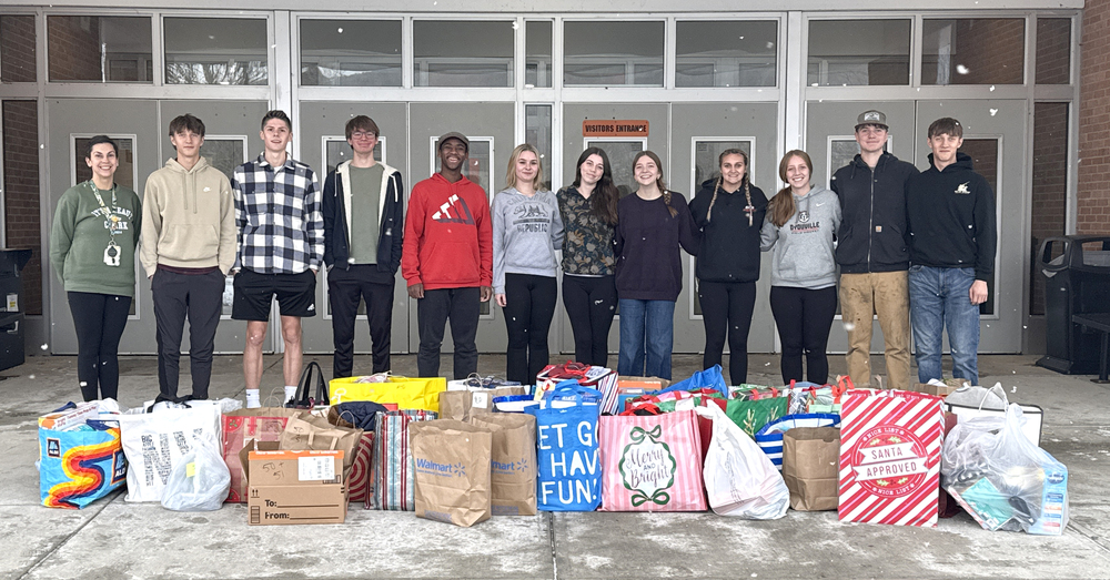 NHS students with the results of the gift drive