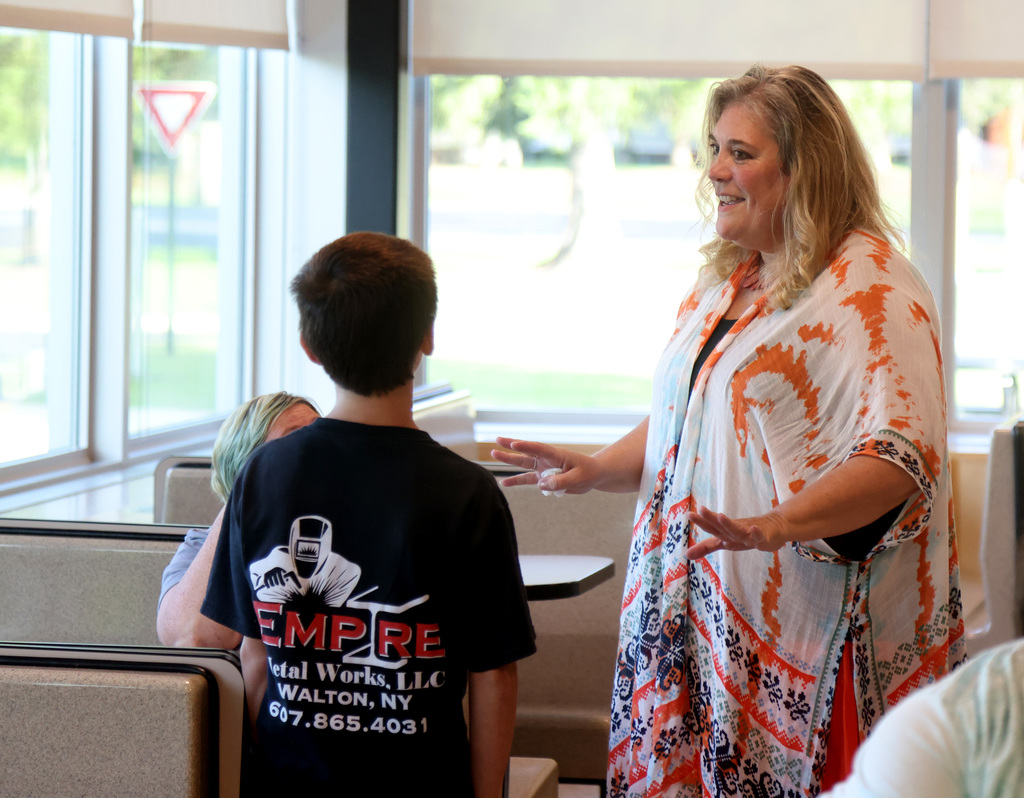 Walton Superintendent Teresa Glavin meets with community and school community members during Monday's Meet the Superintendent Night. 