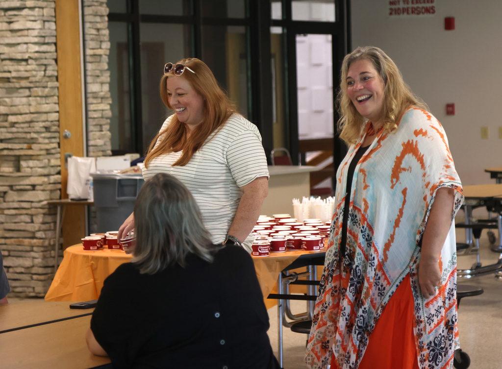 Walton Superintendent Teresa Glavin meets with community and school community members during Monday's Meet the Superintendent Night. 