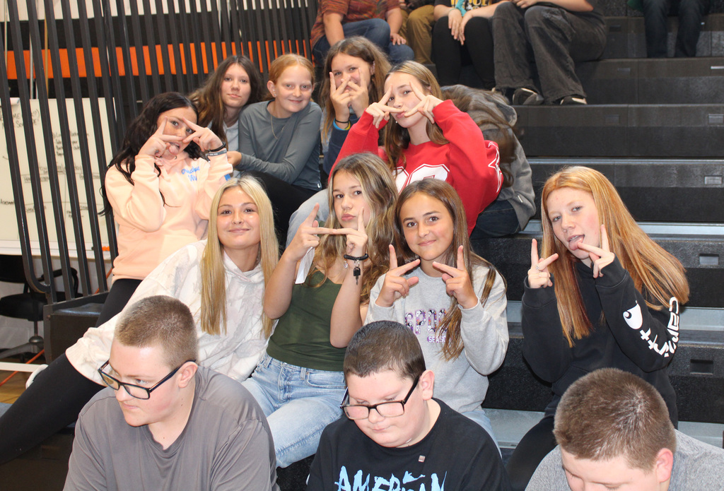 Students taking part in the middle school welcome back assembly