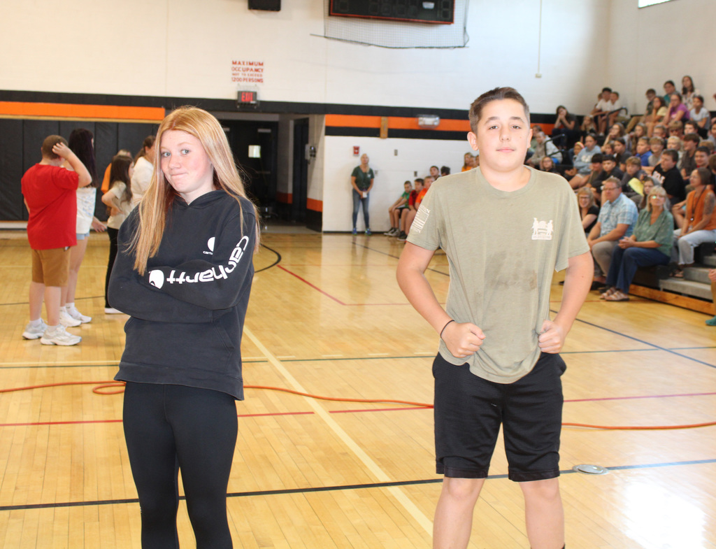 Students taking part in the middle school welcome back assembly