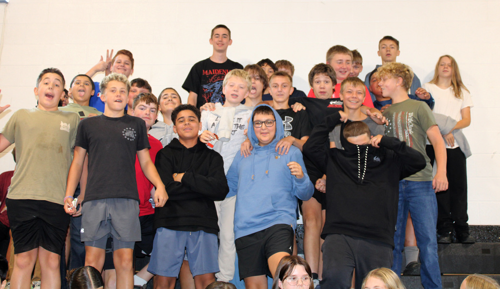 Students taking part in the middle school welcome back assembly
