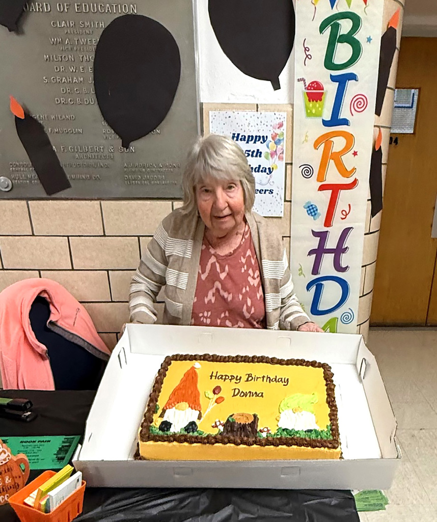 Mrs. Beers with her birthday cake