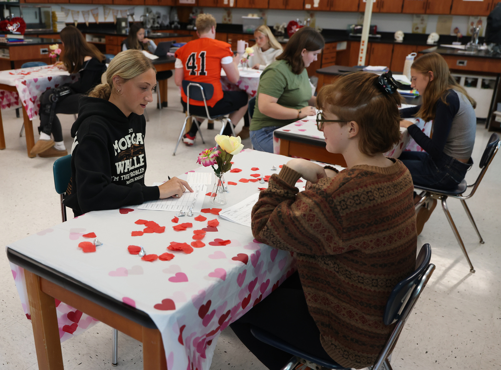 Students taking part in cellular organelle speed dating