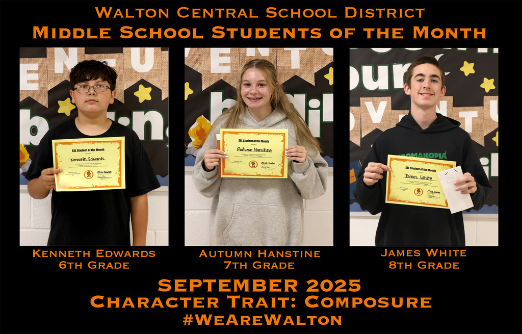 September 2025 middle school Students of the Month