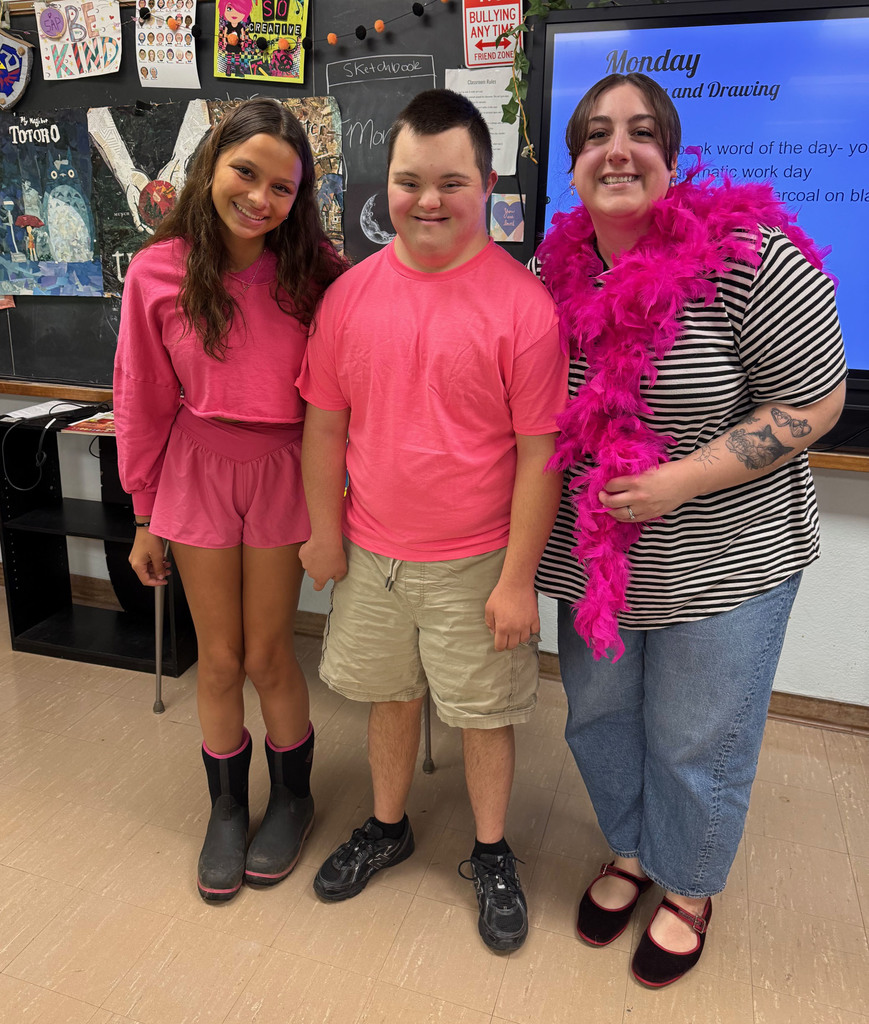 Students taking part in the Pink Out! day during spirit week.
