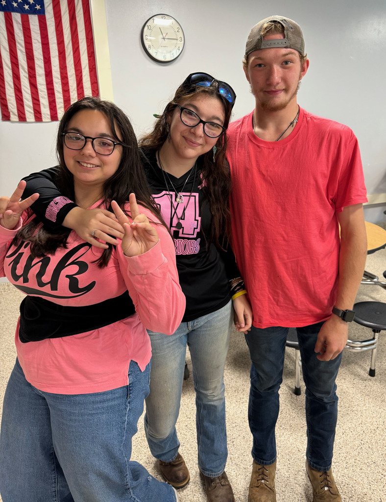 Students taking part in the Pink Out! day during spirit week.