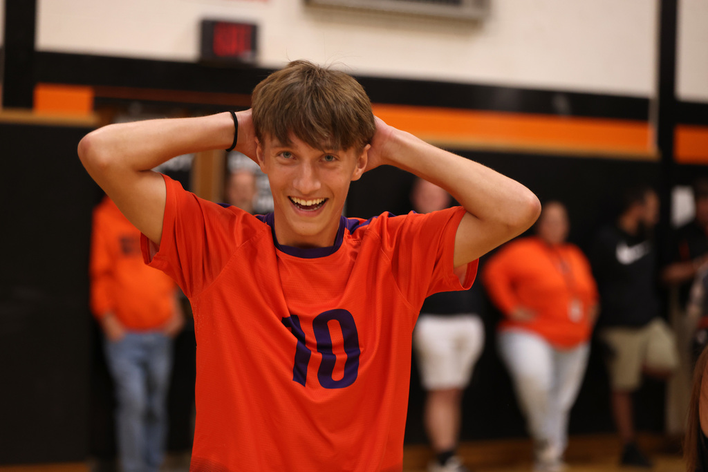 Students taking part in the pep rally on Thursday afternoon.