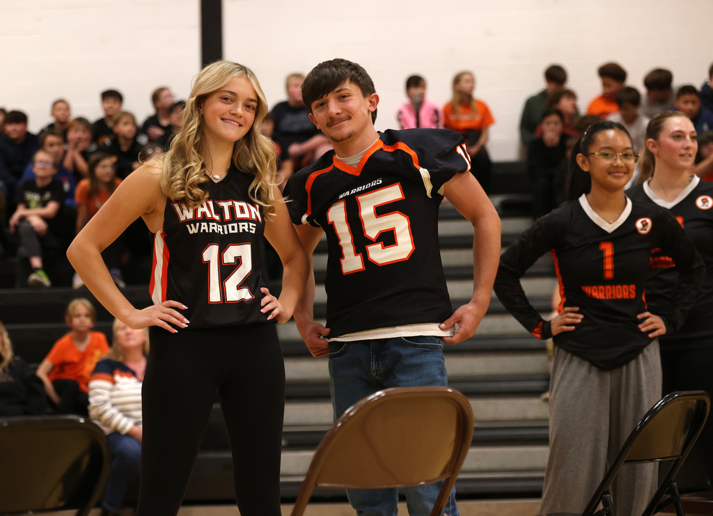 Students taking part in the pep rally on Thursday afternoon.