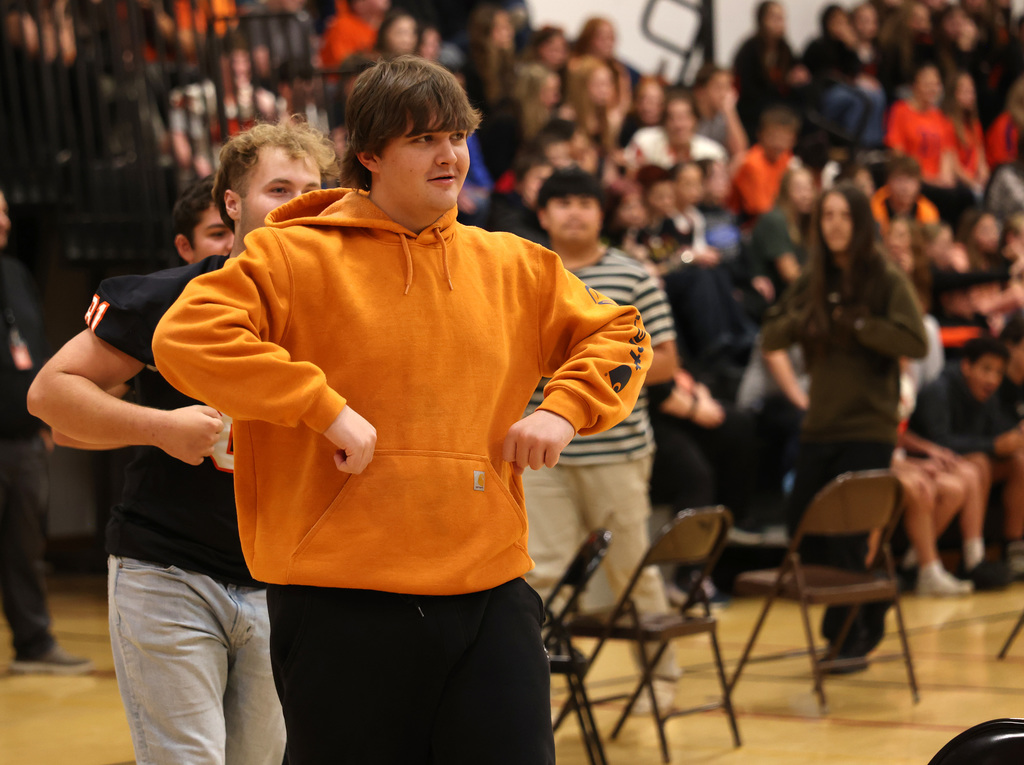 Students taking part in the pep rally on Thursday afternoon.