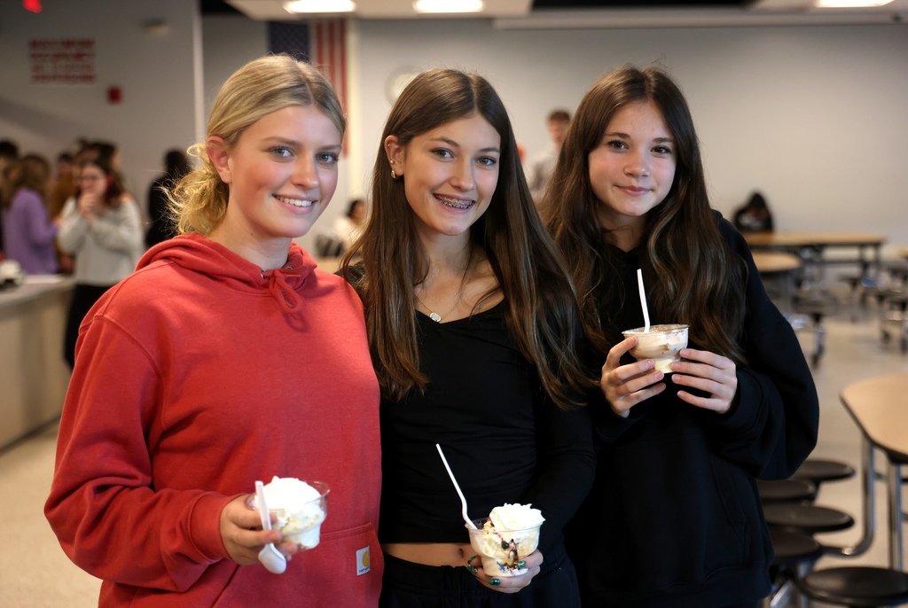 Students taking part in the ice cream sundae celebration.