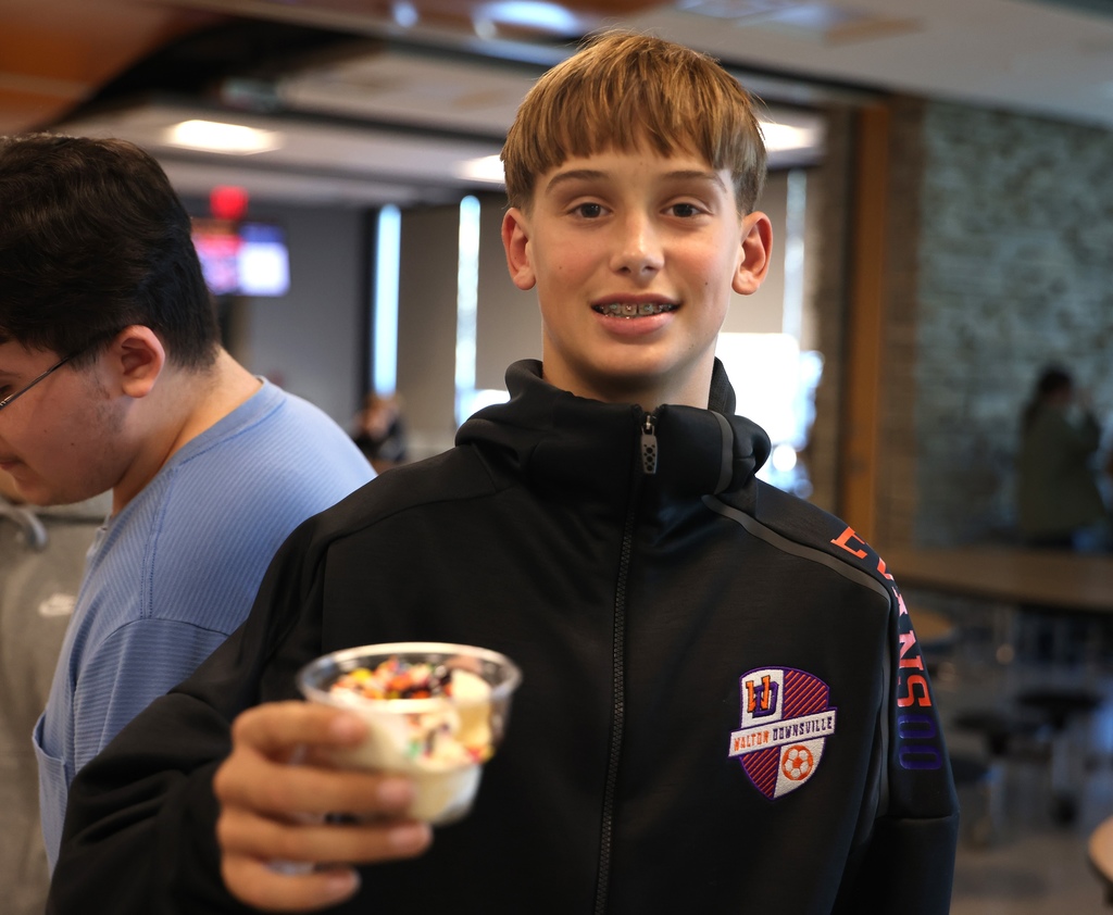 Students taking part in the ice cream sundae celebration.