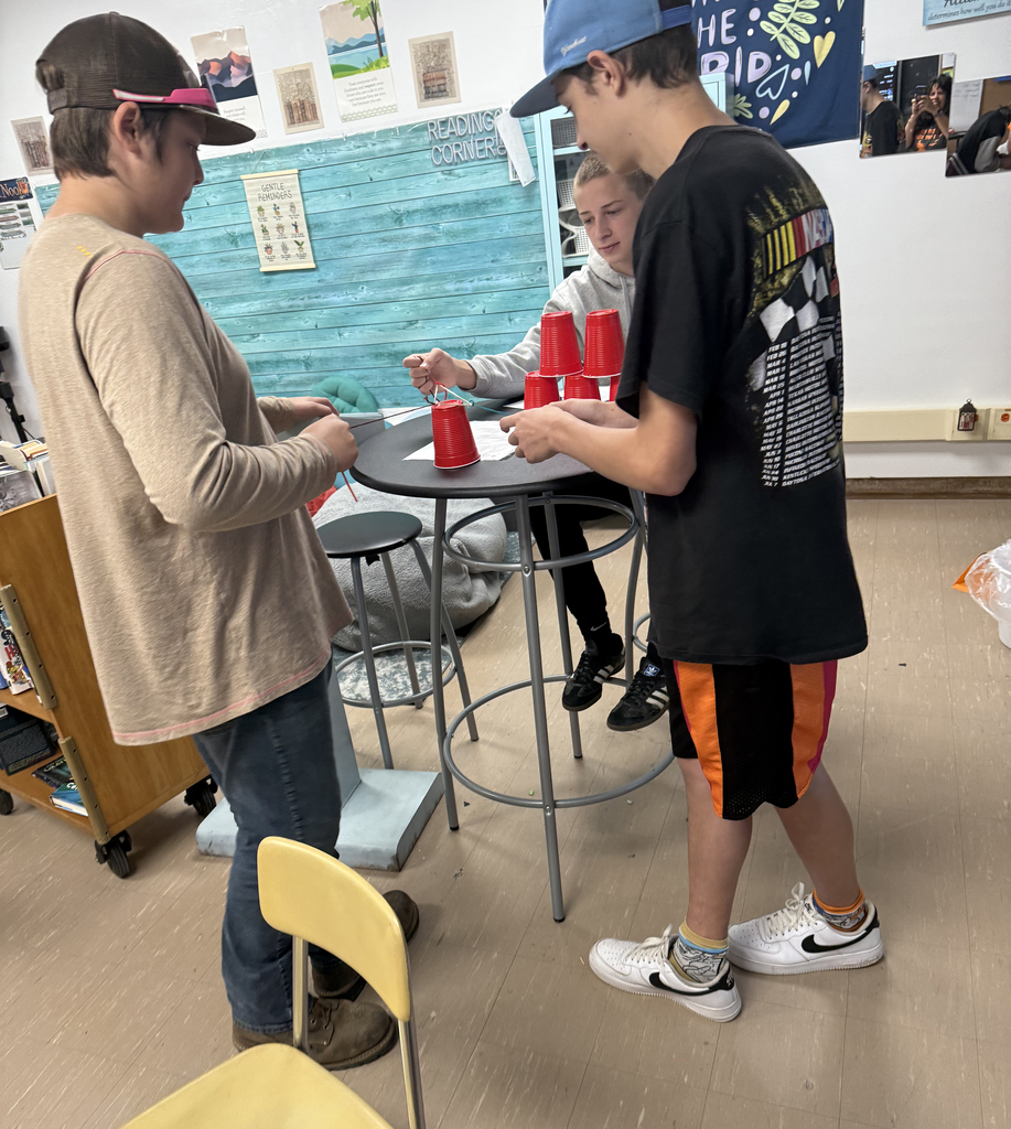 Students taking part in a team-building exercise.