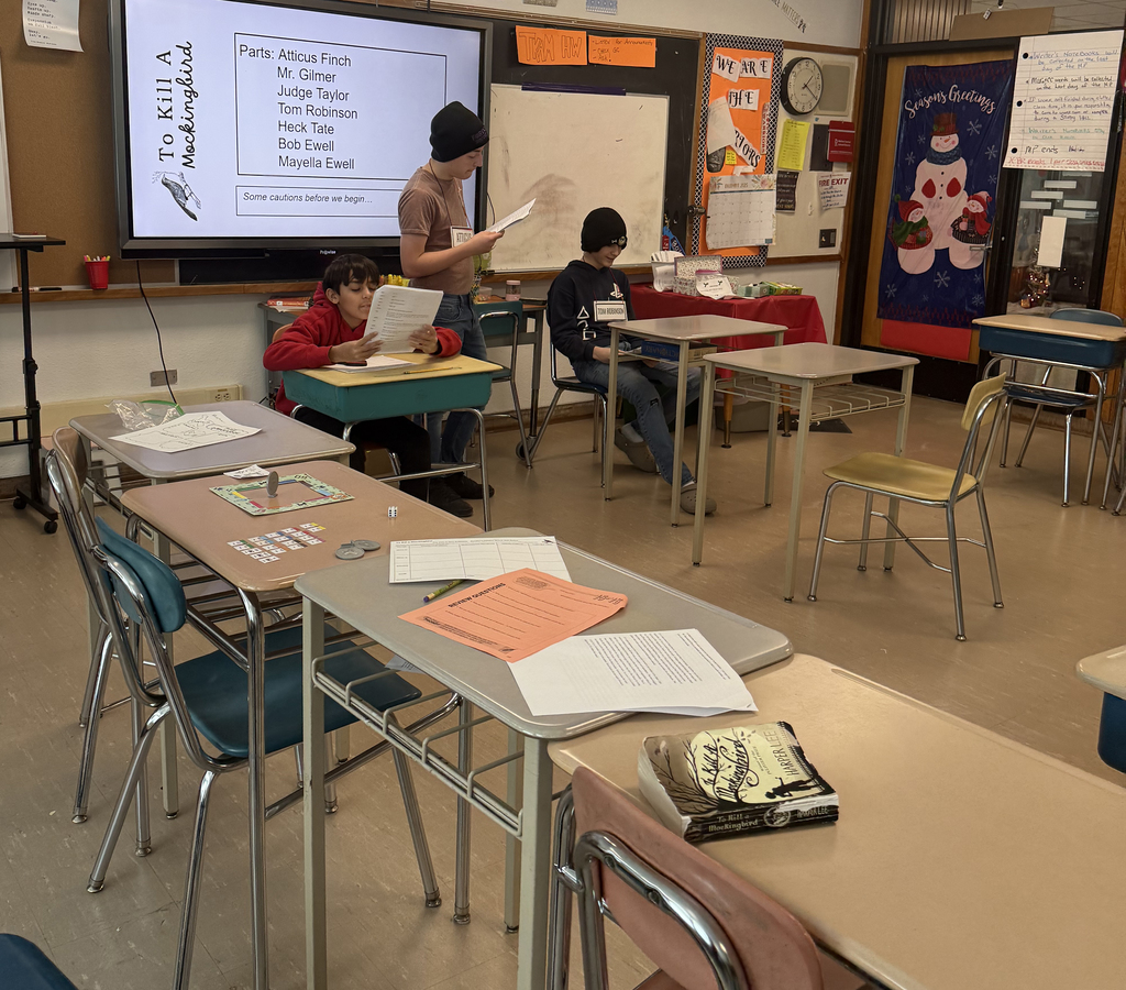 Students taking part in acting out a scene from "To Kill a Mockingbird." 