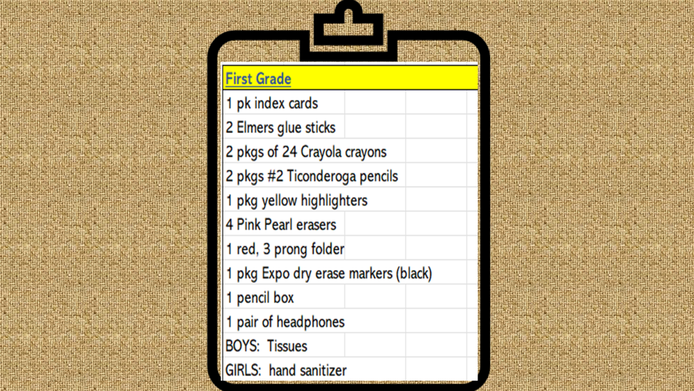 First grade supply list