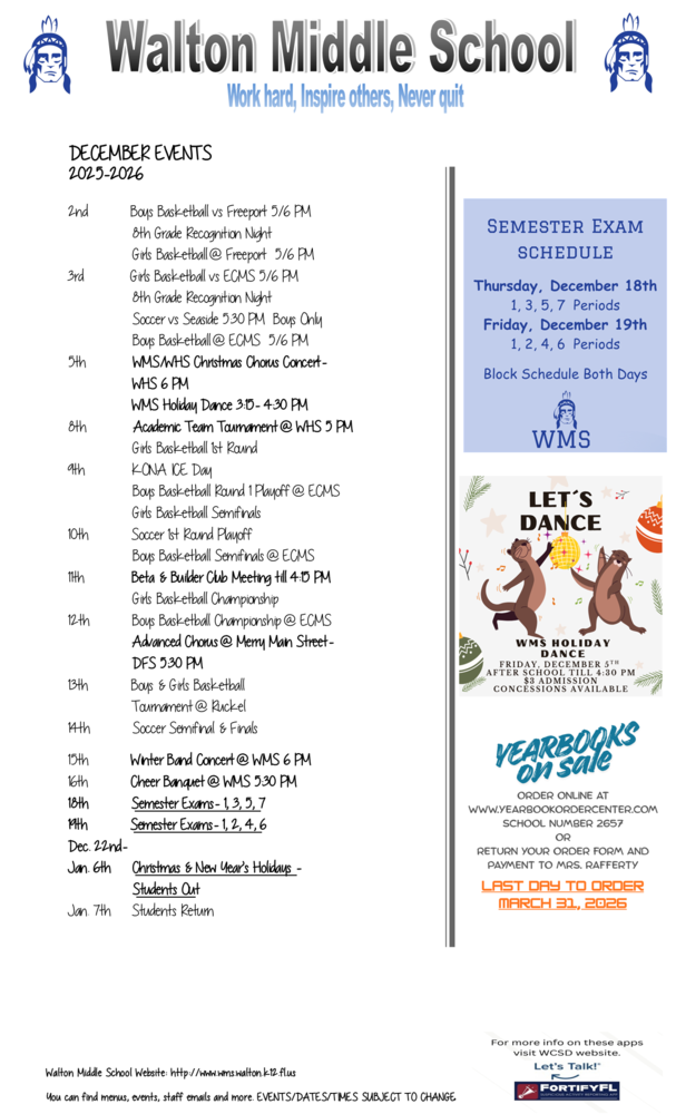 December Calendar of Events