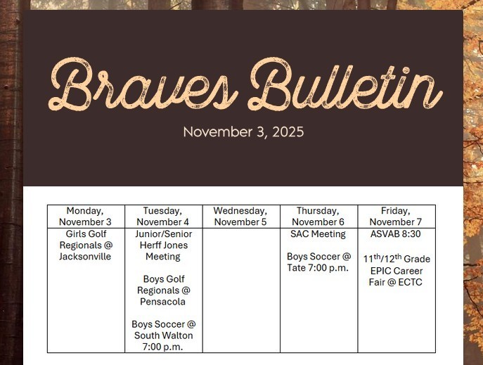 Braves Bulletin 11-3-25