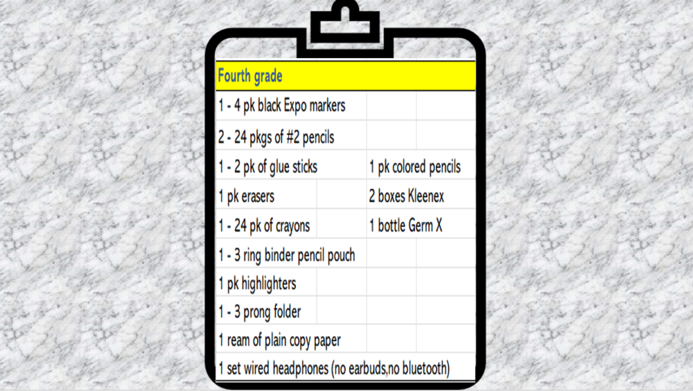 Fourth grade supply list