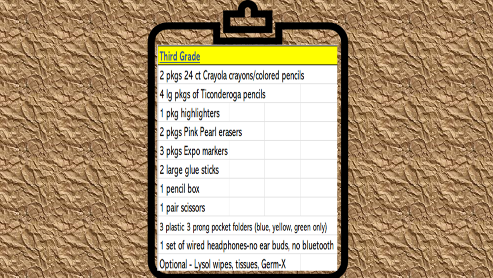 3rd grade supply list
