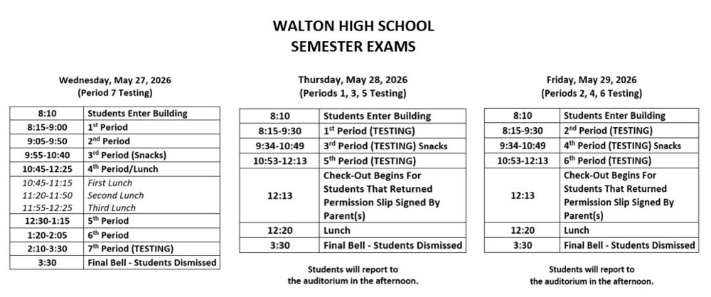 Semester Exams - May 27-29, 2026