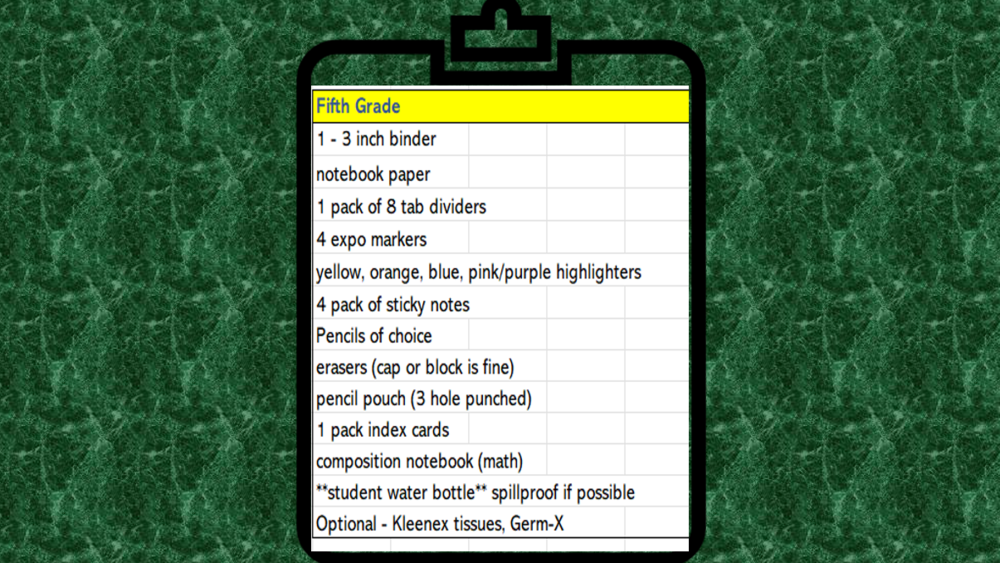 5th grade supply list