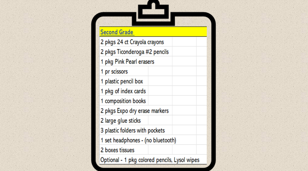 2nd grade supply list