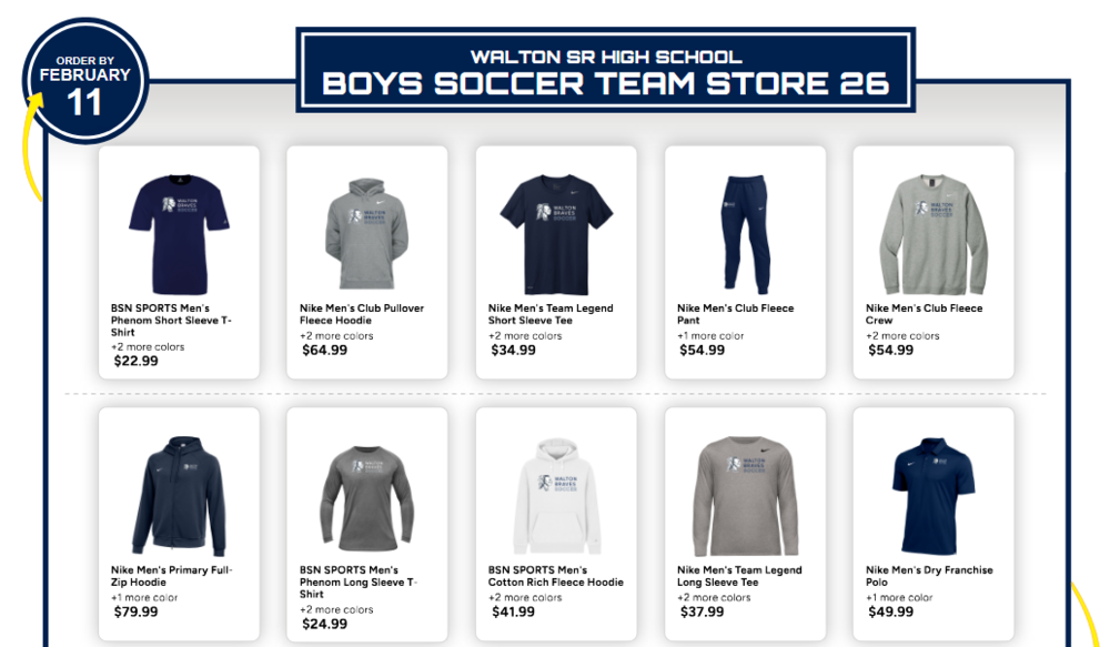 Boys Soccer Store - Jan. 2026