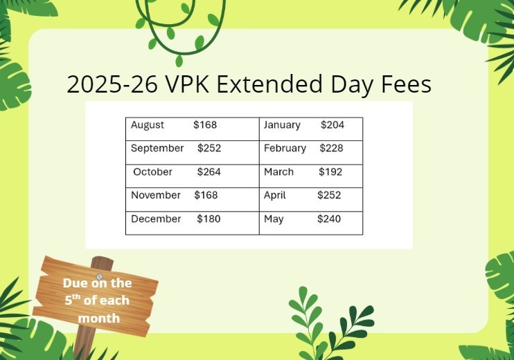 VPK Extended Day Fees