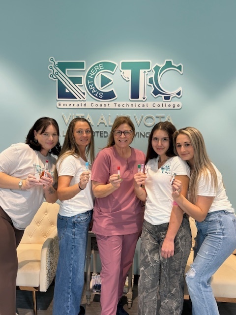 ECTC Phlebotomy students drawing blood for the first time! 