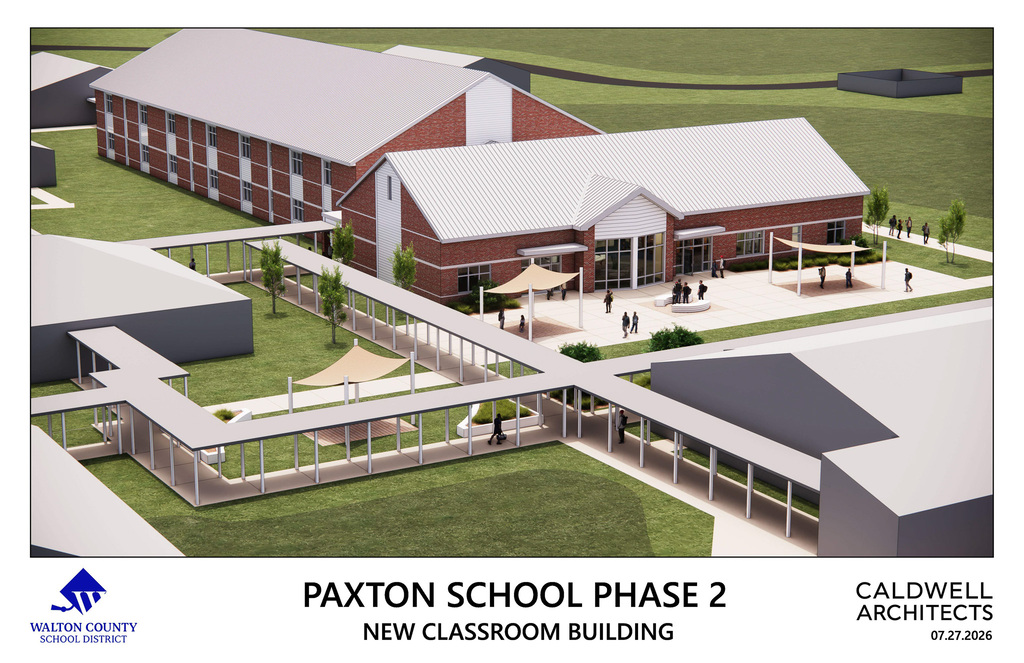 Photo of a rendering of Paxton School construction