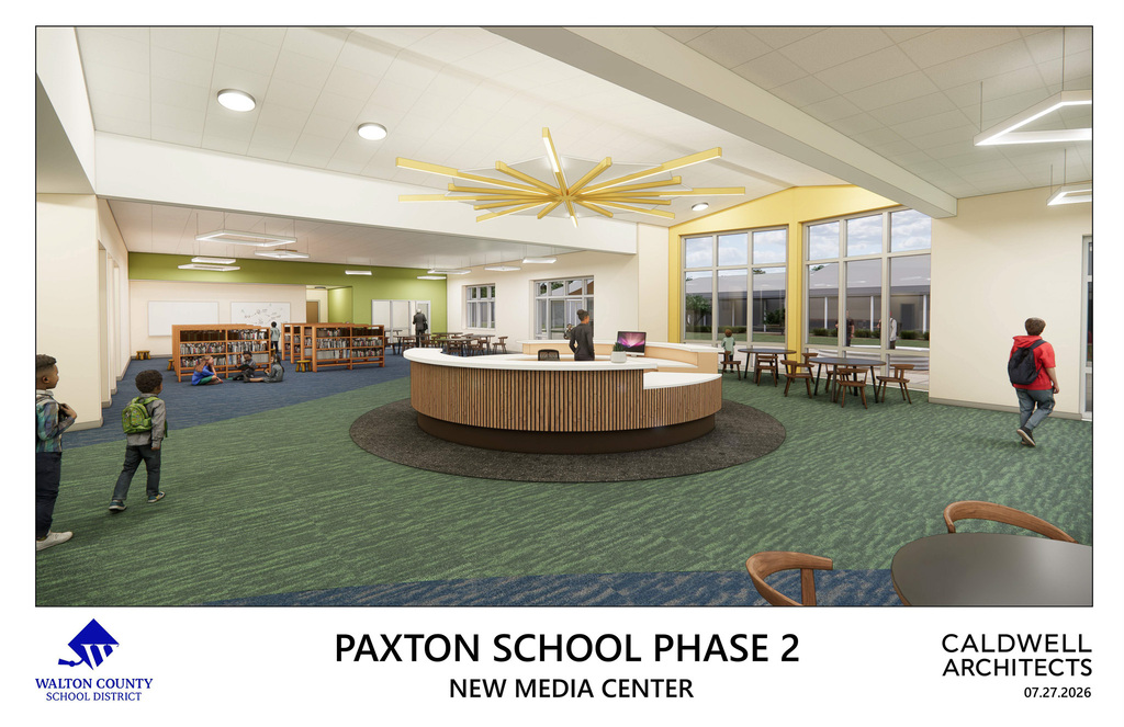 Photo of a rendering of Paxton School construction