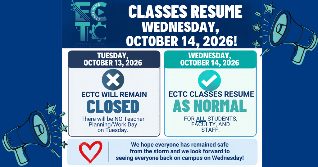 ECTC will reopen on Wednesday!