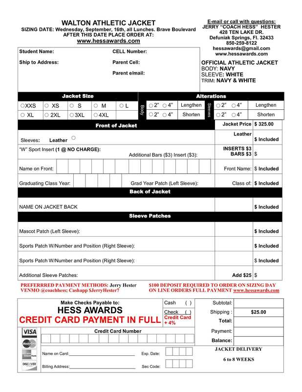 Letterman Jacket Order Form