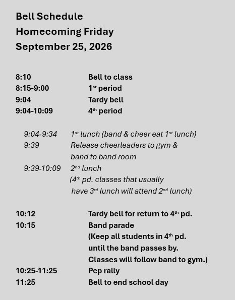 Early Release Schedule - Sept. 25, 2026