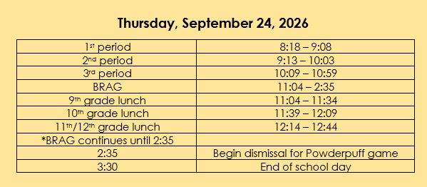 Bell Schedule 9-24-26