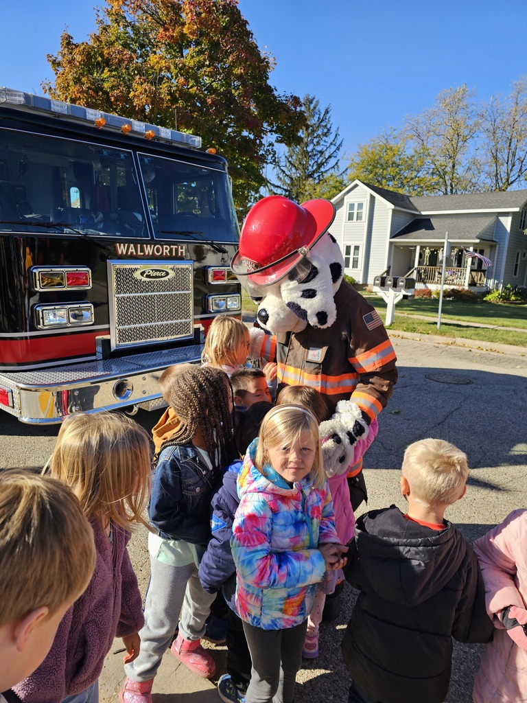 Mrs. Janney's kindergarten class had such a fun time visiting the fire station, learning about fire safety, meeting Sparky, and riding back to school on a fire truck! Thank you Walworth Fire/Rescue! 🚒🔥🚒🔥🚒🔥 #FireSafetyWeek #BetterTogether #WeLoveWalworth #WalworthJ1