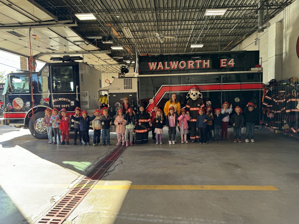 Mrs. Janney's kindergarten class had such a fun time visiting the fire station, learning about fire safety, meeting Sparky, and riding back to school on a fire truck! Thank you Walworth Fire/Rescue! 🚒🔥🚒🔥🚒🔥 #FireSafetyWeek #BetterTogether #WeLoveWalworth #WalworthJ1