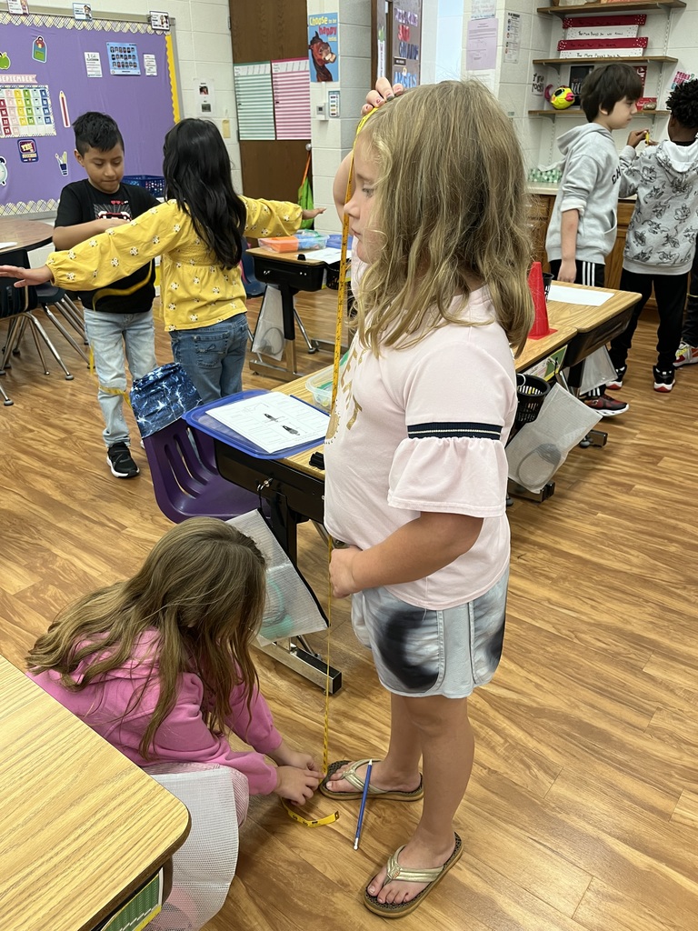 Students practiced measuring and recording using a tape measure. They will compare their findings again in June to see how much they grew!