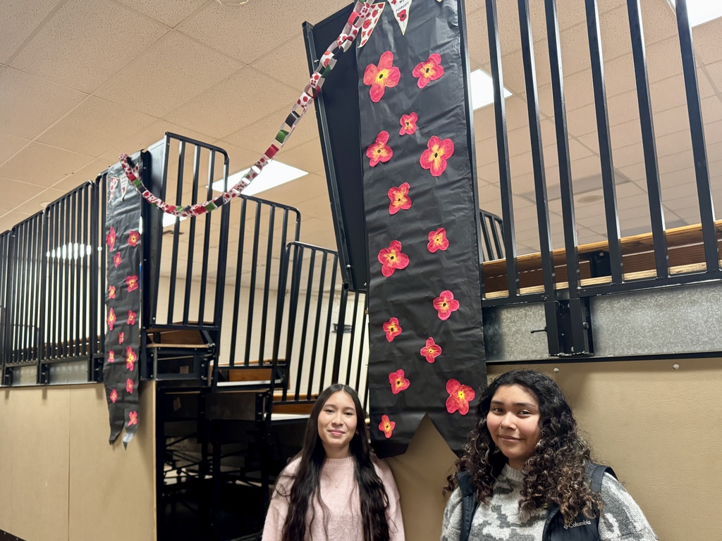 students with the poppy decorations