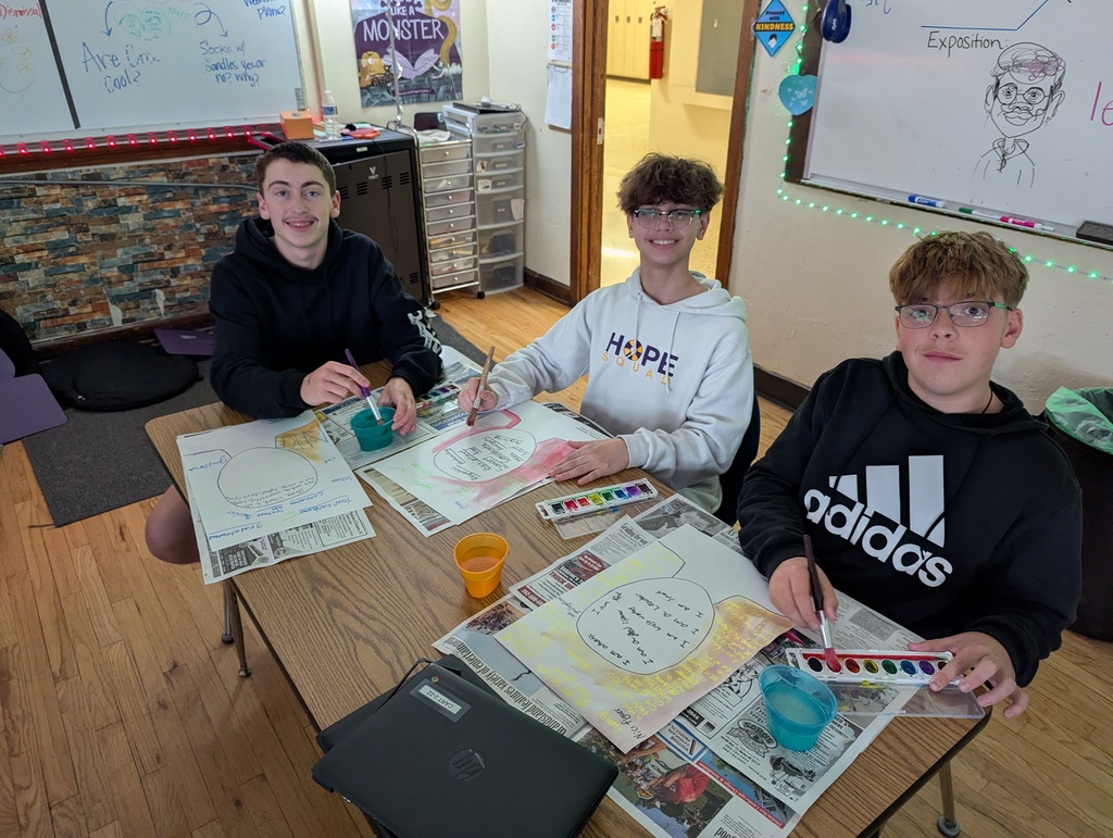 three students painting with watercolors