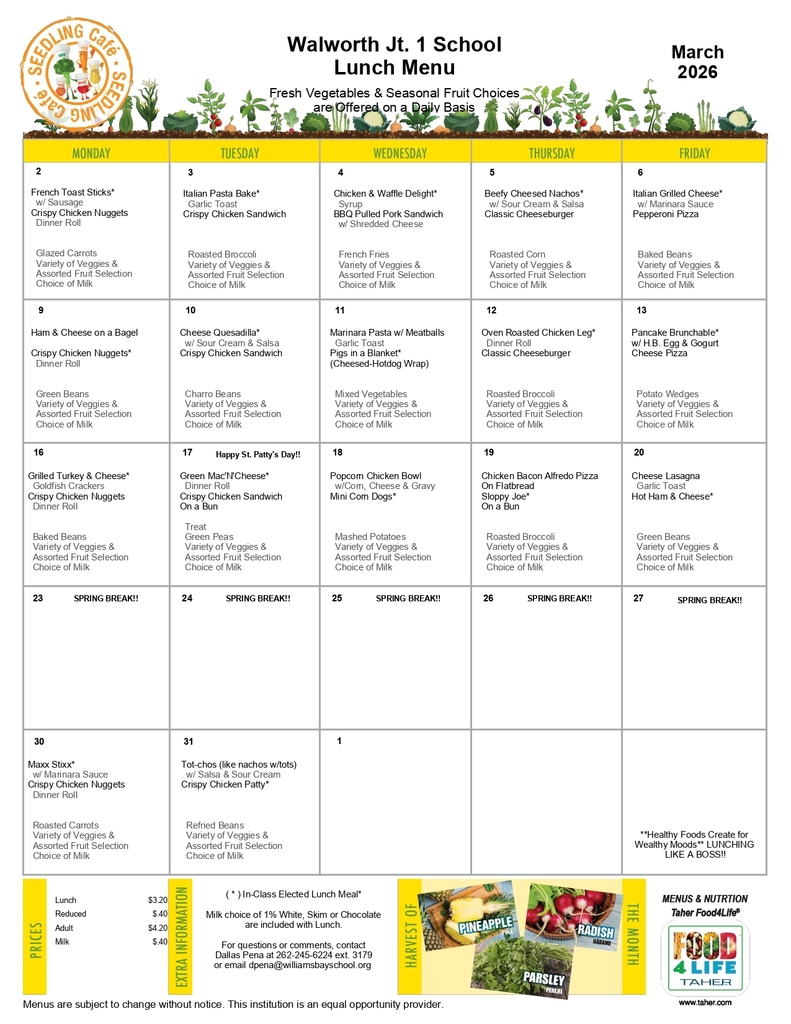 March Lunch Menu