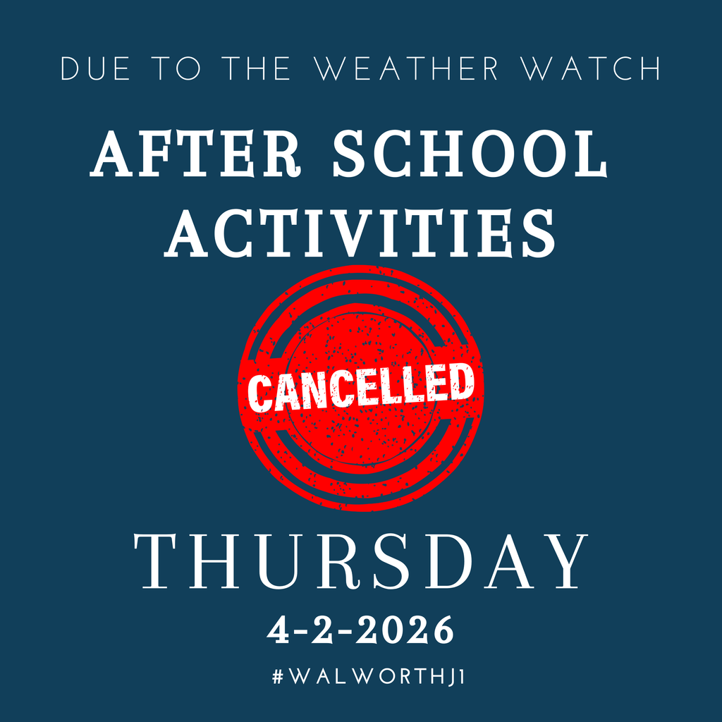 Due to the projected severe weather possibilities this afternoon, all after school activities for Walworth have been cancelled.  If you need help or support in making new transportation arrangements please call the school office at (262) 275-6896.  Forensics and the Musical are cancelled tonight.