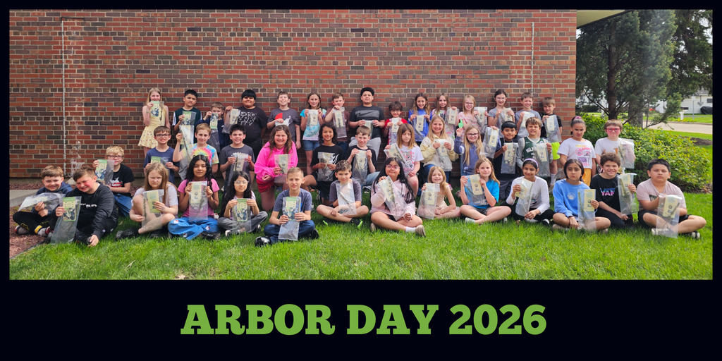 4th Grade students with their Arbor Day tree.