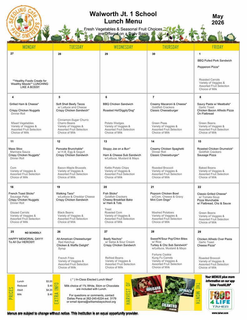 May Lunch Menu