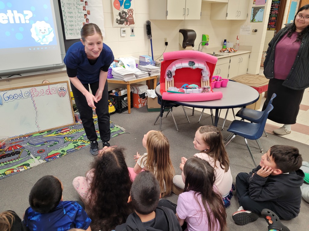 Talking about dental health with kindergarten students.