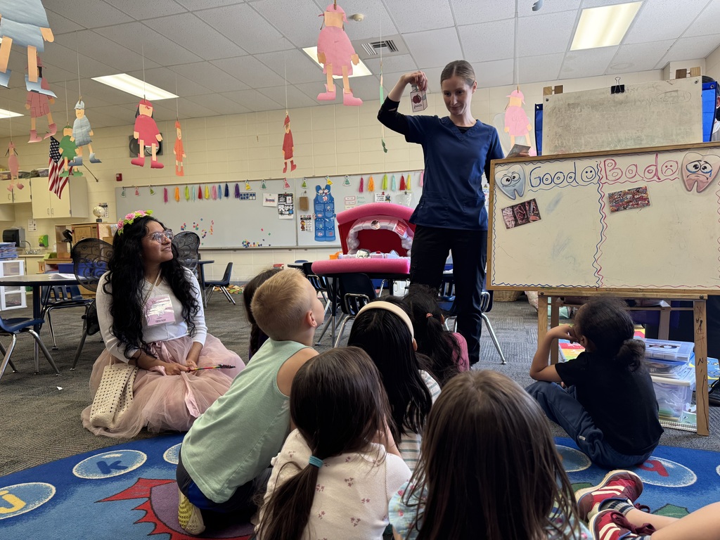 Talking about dental health with kindergarten students.