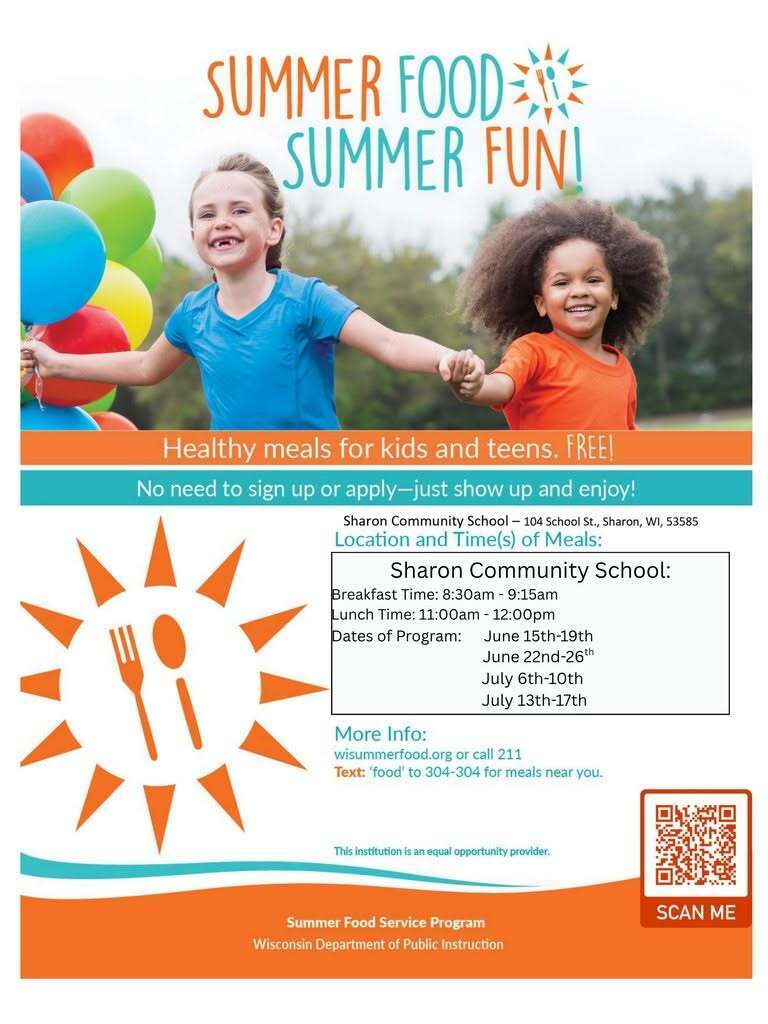 Summer Food Services at Sharon School Begins Monday, June 15