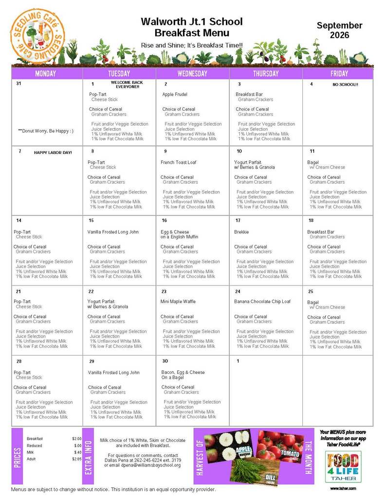 September Breakfast Menu