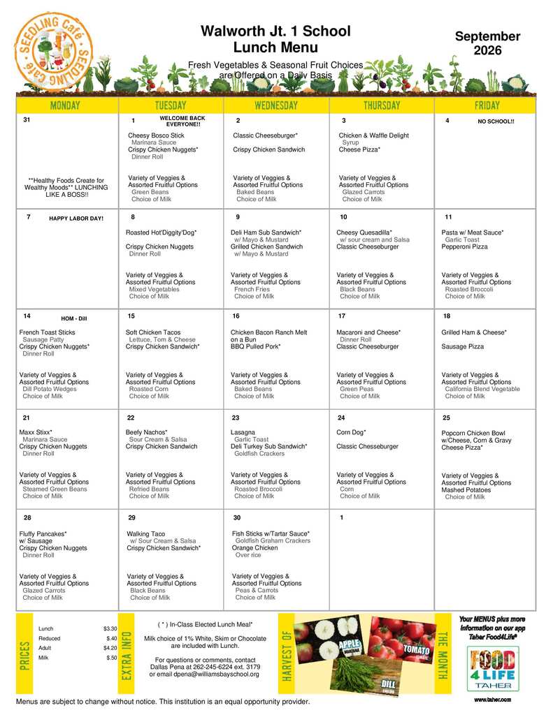 September Lunch Menu