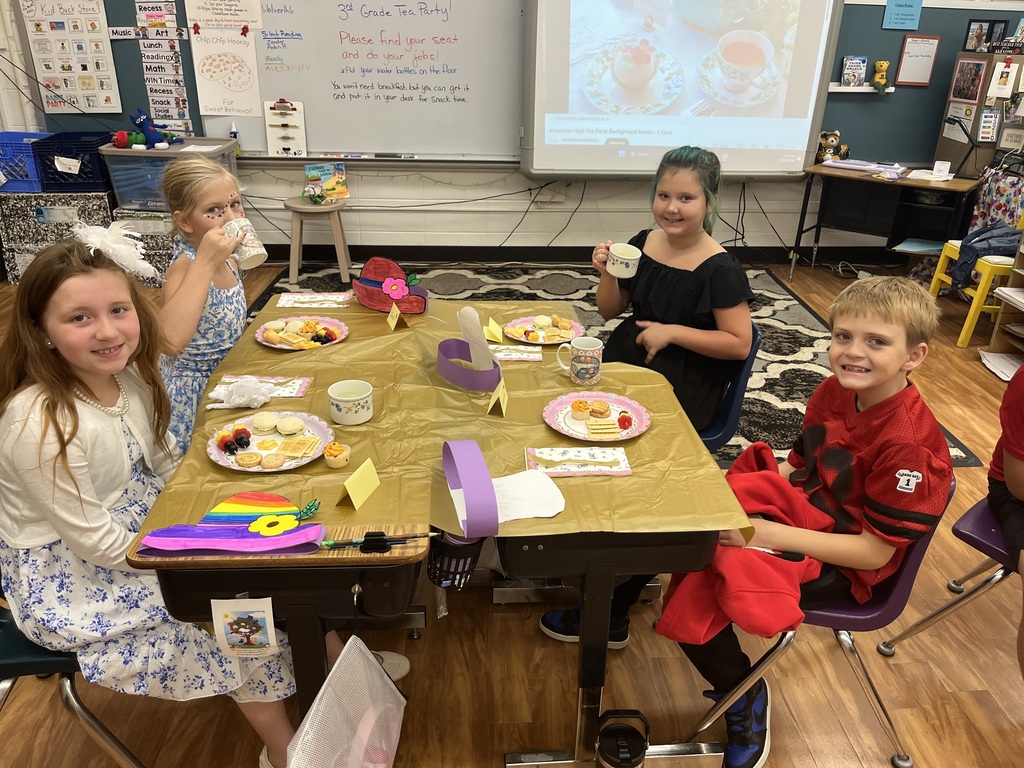 students drinking tea and having snacks